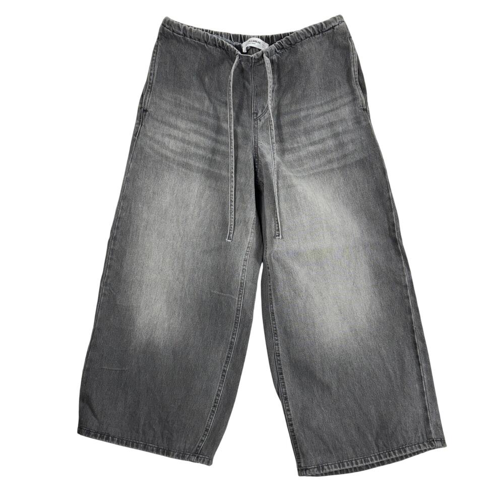PULL & BEAR Size S Black/Gray Distressed Wash Wide Leg Culottes Denim Jeans